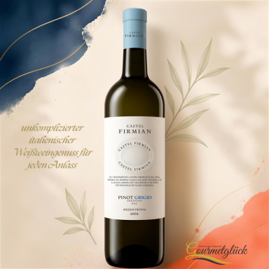Frischer, eleganter Pinot Grigio mit feiner Apfel- und Birnenfrucht, zarten Zitrusnoten und lebendiger Frische – unkomplizierter italienisch
